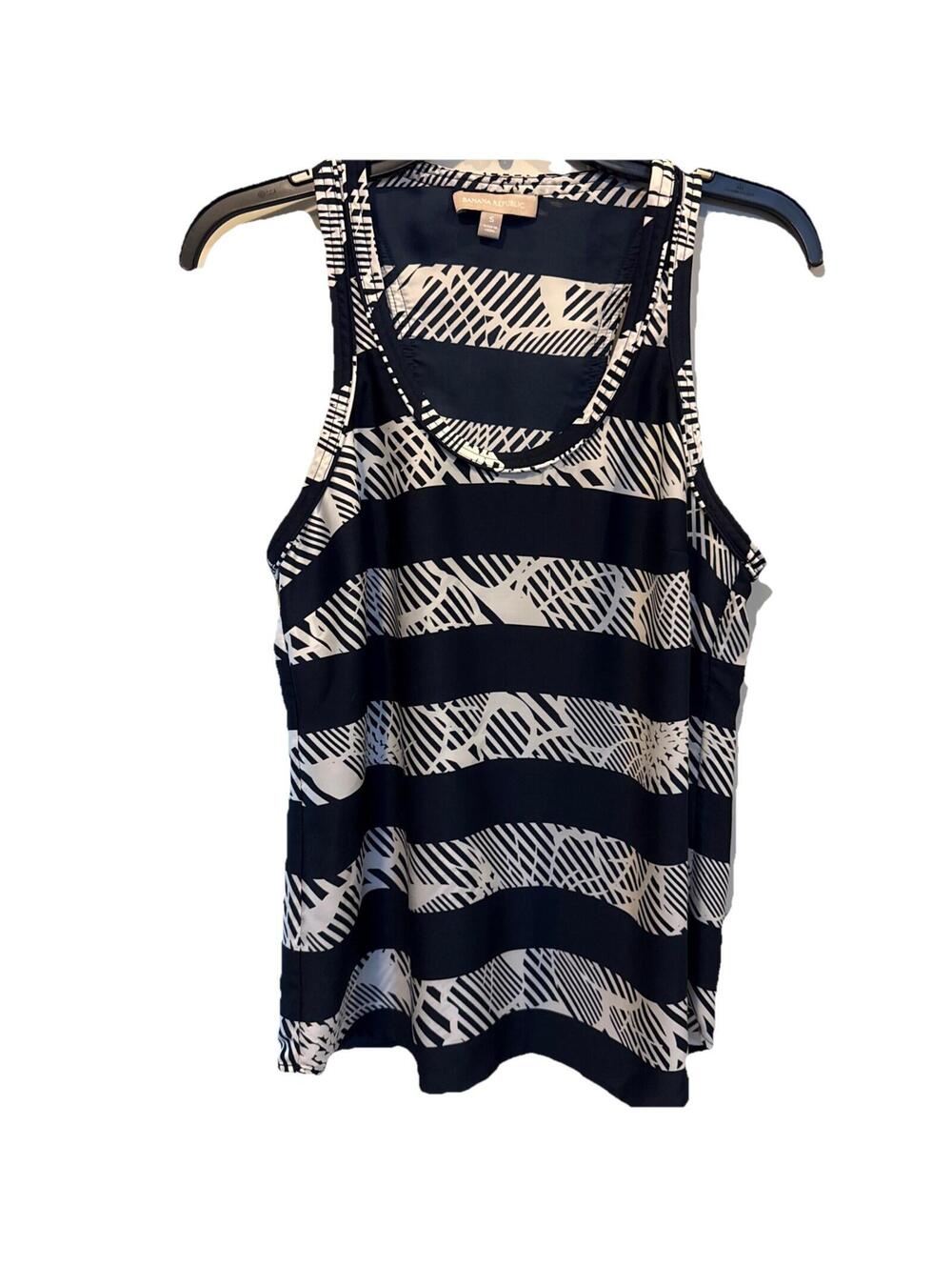 Banana Republic Tank Top Blouse Size S Navy White Stripe Sleeveless Racerback